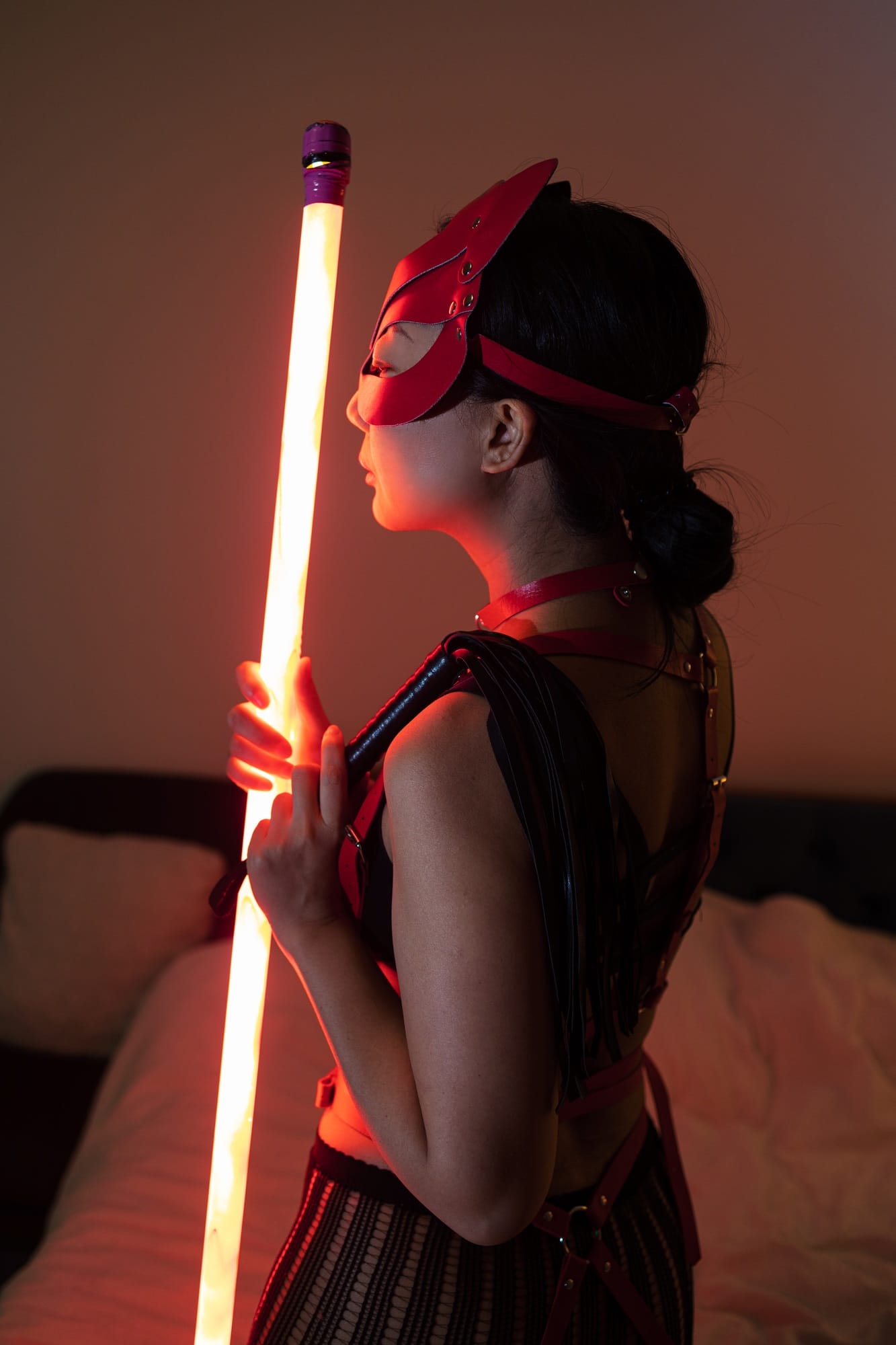 Adult sex games. Submissive girl in bondage prepare for punishment.